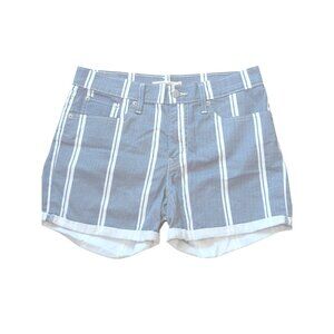 Levis Womens Mid-Length Striped Denim Shorts Size 30 Blue & White Casual Summer